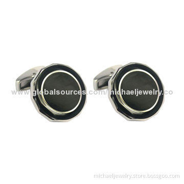 Stainless Steel Cufflinks with Black Enamel and Shape of A Sunflower